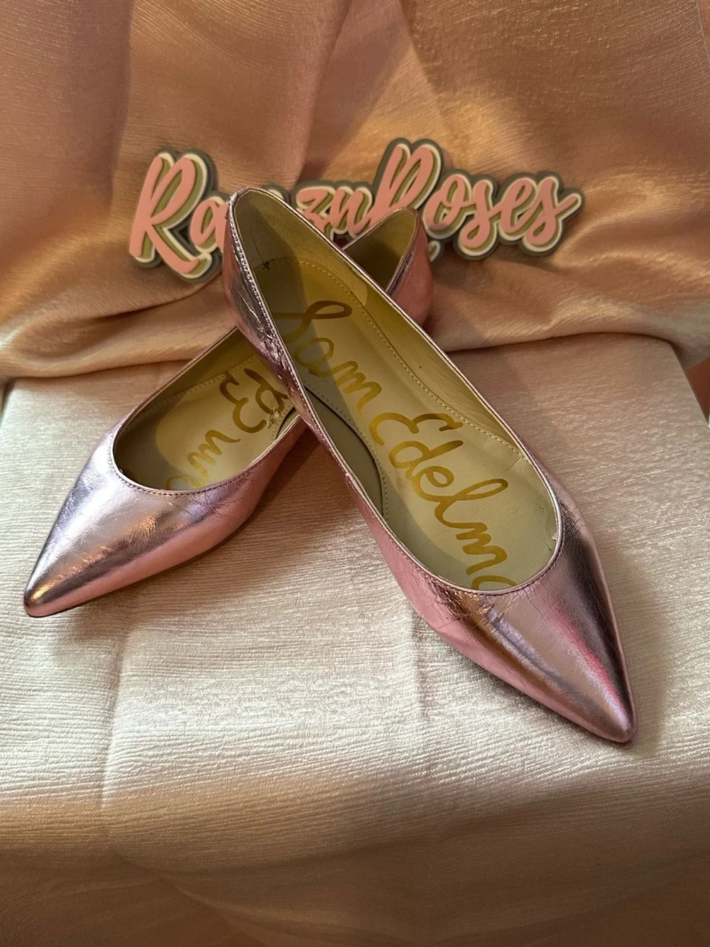 NWB! Sam Edelman Metallic Rose Pink Pointed-Toe Flats - Picture 6 of 8